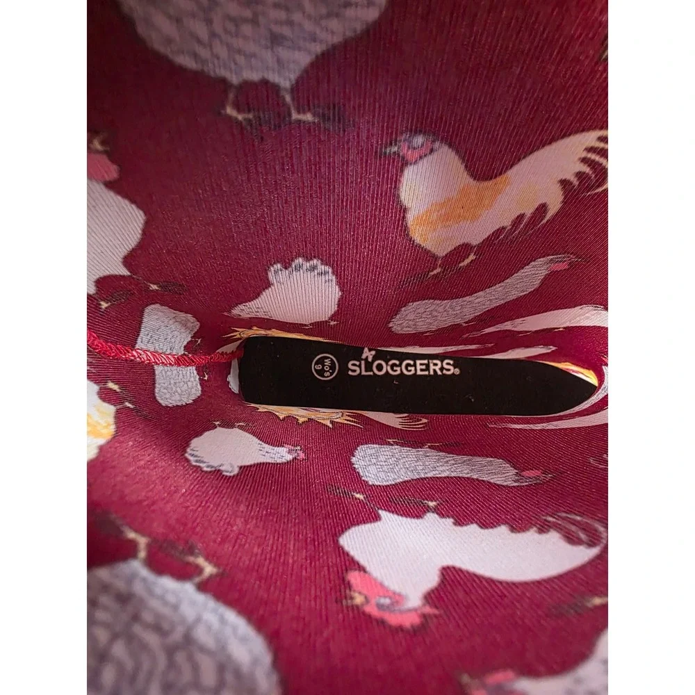 633 Sloggers Womens 9 Rain Garden Boots Chicken Rooster Print Burgundy MadeinUSA